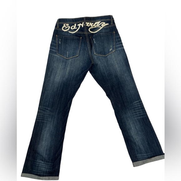 Ed Hardy Jeans Straight Leg Skull Rose Rhinestone Embroidered Painted Size 14 - Picture 4 of 14